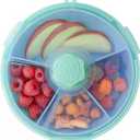 KingKam Kids Snack Spinner Containers, Reusable Toddler Spin Snack Container Box with 4 Compartments & Lid, BPA Free Food Grade Silicone Tray Dishwasher Safe, Travel Snacking Accessories (Blue/Green)
