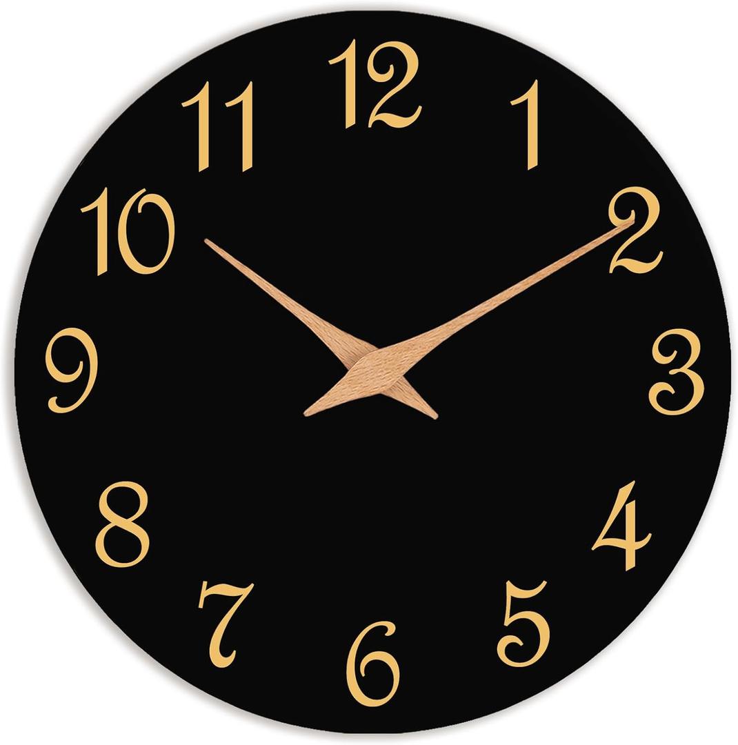 Roymnie Wall Clock 12 Inch, Modern Wall Clocks Battery Operated, Silent Non Ticking Clock Decorative for Living Room, Office, Bedroom, Home, School (Black Gold)