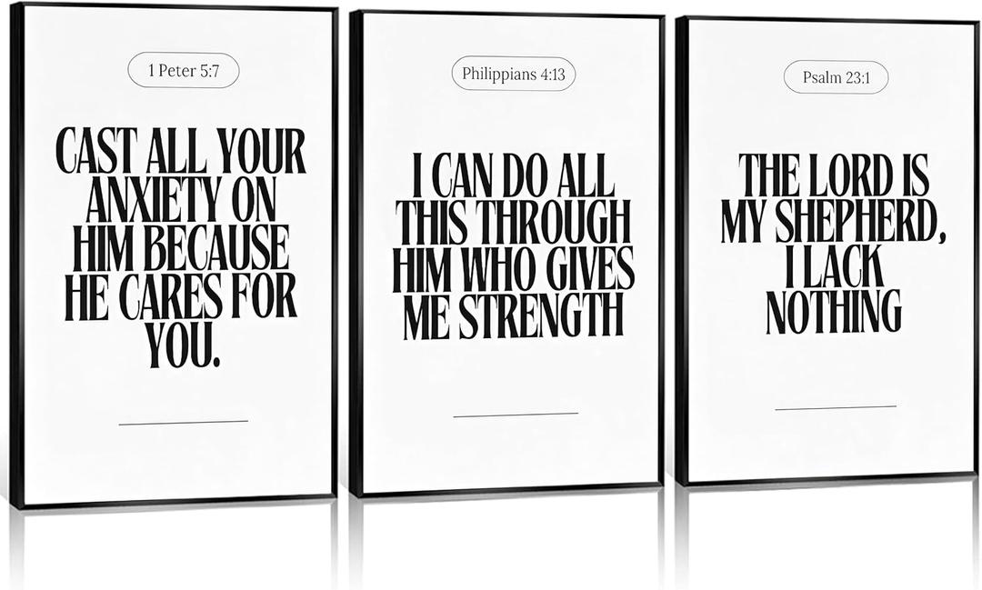 zxcvbn888 3Pcs Black and White Bible Verse Wall Art Christian Canvas Posters Faith Scripture Prints Inspirational Wall Decor Minimalist Jesus Pictures for Home Living Room Bedroom Unframed