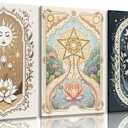 Ijeroain 3Pcs Vintage Tarot Wall Art Boho Sun Moon Painting Wall Decor Boho Celestial Sky Lotus Pictures Star Print Artwork for Bedroom Dorm Apartment Home Decoration 16x24in Canvas