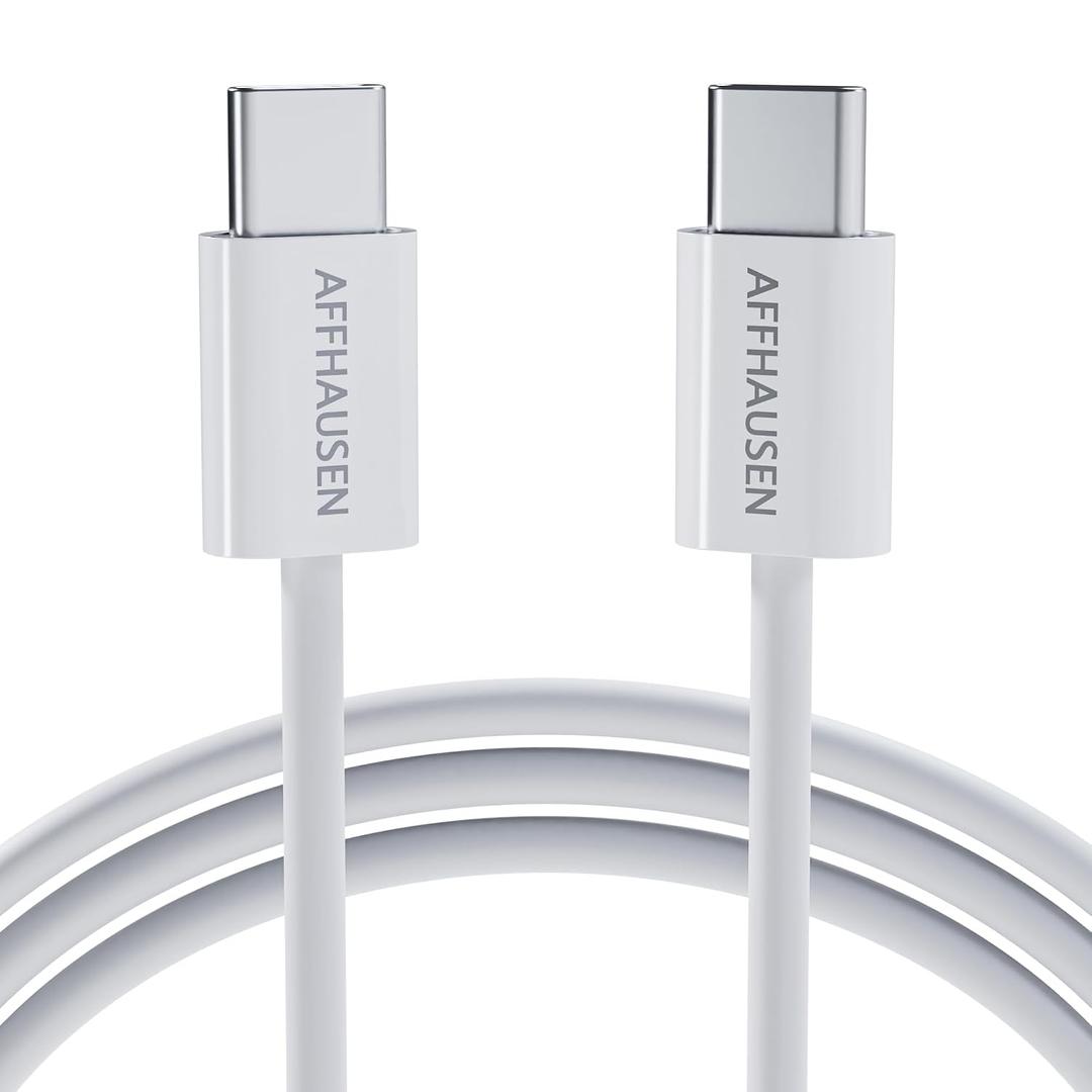 AFFHAUSEN USB C to USB C Cable 7ft (Matte White), 60W Fast Charging, 480Mbps, USB-C Charging Cord for iPhone 17/16/15, MacBook Air/Pro, iPad Pro, Samsung Galaxy S25