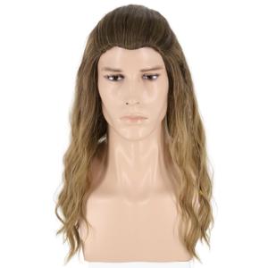 Men's Wig Brown Wave Wig for Cosplay Viking Warrior Wigs Halloween Party Costume Wig