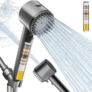Cobbe Ion Drops Filtered Shower Head with Handheld, High Pressure 4+1 Spray Mode Showerhead with Filters, Built-in Power Wash for Hard Water - Remove Chlorine - Reduces Dry Itchy Skin, Luxury Gray