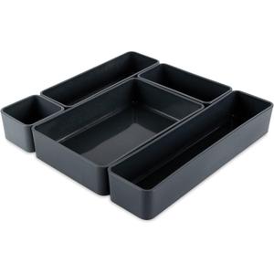 Three by Three Seattle Bamboo Fiber Stacking Organizing Bins: Eco-Friendly, Stylish, and Space-Saving Storage Solution (5 Pack, Carbon)