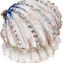 YU FENG 2.3inch Seashell Figurine Trinket Box Hinged Crystals Jeweled Painted Enameled Collectible Ocean Jewelry Box (Dark Blue) Christmas Gift