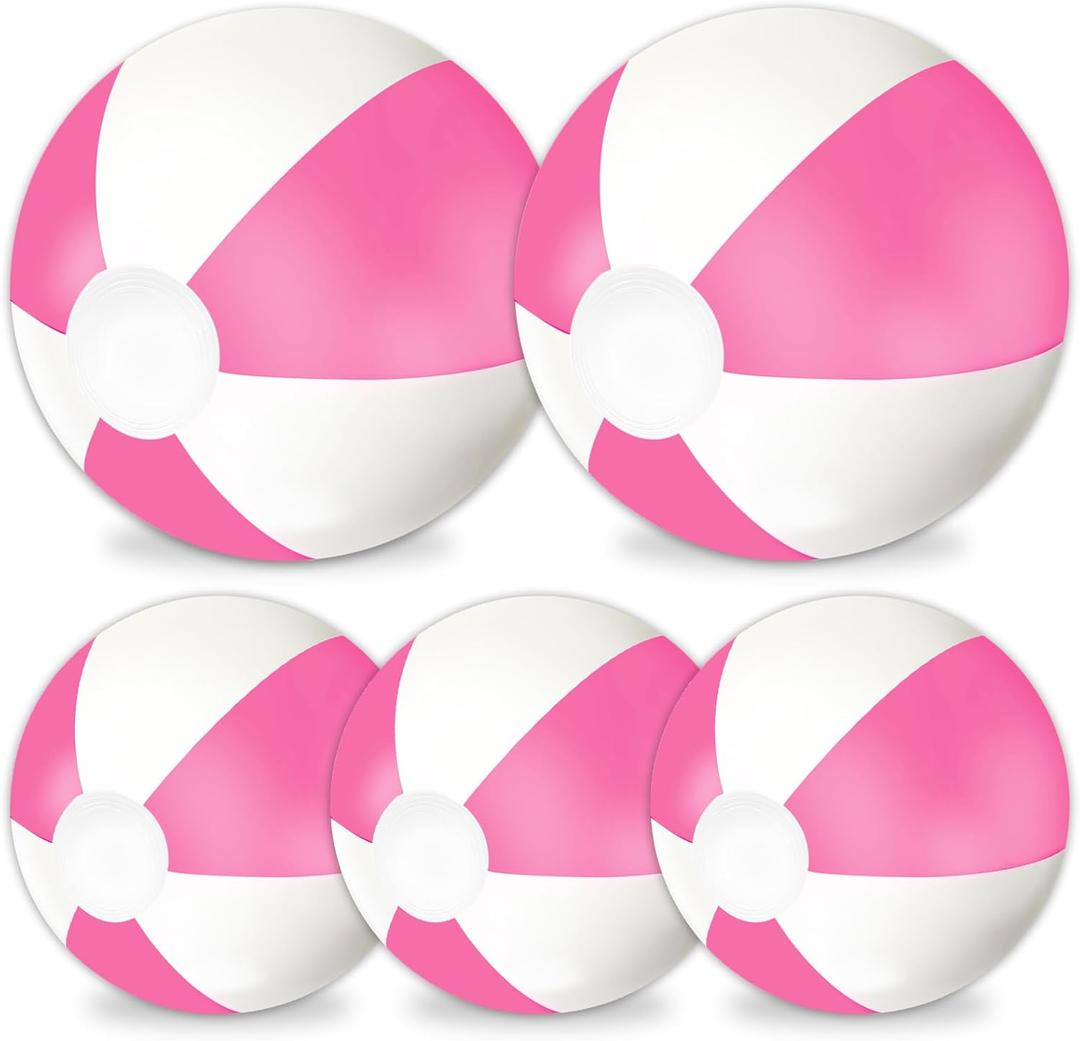 Whaline 5Pcs Inflatable Beach Ball 24 & 16 Inch Round Pool PVC Balls Cute Game Toys (Pink)