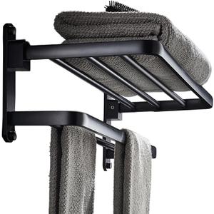 BOZWELL Bathroom Lavatory Towel Rack with Two Towel Bars,24-Inch Towel Holder with Shelf BZ205-A (Matte Black)