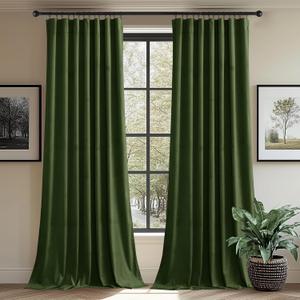 StangH Luxury Moss Green Velvet Curtains for Bedroom, 62 inches Wide Room Darkening Noise Reducing Sliding Door Panels for Dining Room/Office/Apartment, W62 x L84, 2 Panels