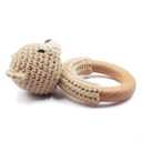 Joliecraft Safari Animals Wooden Baby Rattle Toys Stuffed Crochet Rattle with Teether Ring for Newborn, Beige Bear