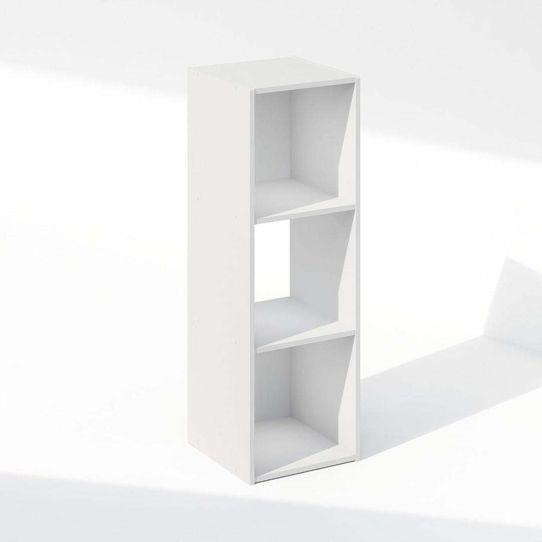 Furinno PELLI Book Shelf, 3-Cube Bookshelf, Cube Storage Organizer Bookcase, 11.7 x 12.1 x 35.4, for Living Room, Bedroom, Home Office, White