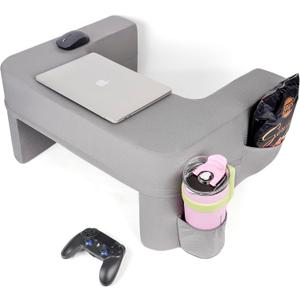 Reading Pillow for Gaming,Soft Lap Desk Pillow for Laptop,Ultimate Lap Pillow with Cup Holder Pocket,Comfort Laptop Lap Desk for Bed Couch Car (Gray, Large)