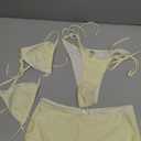 SHENHE Women's 3 Piece Triangle String Bikini Set Y2k Halter Bow Swimsuits with Lace Shorts Coverups (Medium, Yellow)