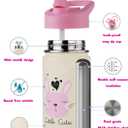 16 oz Stainless Steel Insulated Kids Water Bottle, Leak Proof Metal Thermal Flask with Straw lid, Cute Toddler Tumbler Cup for School Girls & Boys (Pink, Bunny)
