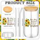 Maxcheck 6 Set 16 oz Sunflower Gifts for Women Inspirational Glass Cups with Lids and Straws Birthday Holiday Gift Tumbler Iced Coffee Drinking Cups with Warm Saying for Mom, Teacher, Friend
