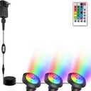 RGBW Pond Lights with Timer, 18 LED Super Bright Underwater Submersible Fountain Lights Color Changing Spotlights, Remote Control IP68 Waterproof for Fish Aquarium Tank Garden Pool (Set of 3)
