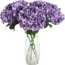 4PCS Real Touch Purple Hydrangea Artificial Flowers 21'' Large Latex Fake Hydrangea Flowers Faux Hydrangea with Stem for Wedding Home Table Centerpieces Indoor Baby Shower Decorations (Purple)
