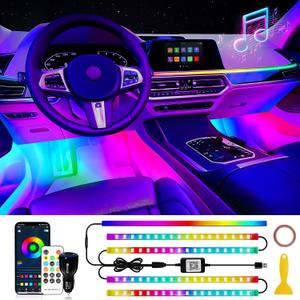 Car Led Light Interior, RGB Dreamcolor Inside Car Light Music Sync, Under Dash Footwell automotive Strip Light, 12V Acrylic Strip Light for Vehicle, Truck,Jeep, SUV with Car Charger(1set) (72SMD(2 Lines Design))