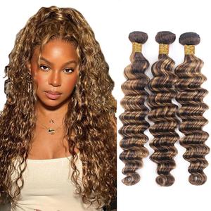 Highlight Bundles Human Hair P4/27 Deep Wave Bundle Color p427 Deep Wave 3 Bundles 20 22 24 Inch Brazilian Unprocessed Virgin Hair Extensions