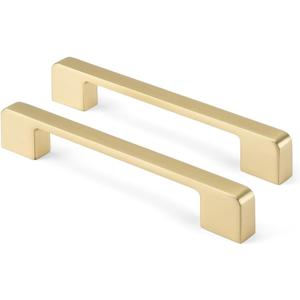 Rergy Cabinet Pulls Kitchen Handles for Cabinets, 10Pack Gold 5inch Hole Center, Square Drawer Hardware Zinc Alloy Dresser Handle for Cupboard