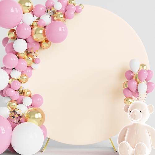 Wokceer 6FT Round Backdrop Cover Beige Round Arch Covers with Buckles Polyster Circle Balloon Arch Stand Cover for Wedding Birthday Party Ceremony Decor