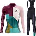 UGLY FROG Winter Cycling Jersey Sets Women Long Sleeve,Bicycle Biking Bike Shirts with Pockets+Long Bib Tight (Large, Wzrt 04)