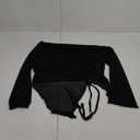 Women's Plus Size Sheer Mesh Off Shoulder Tops Long Sleeve Drawstring Asymmetrical Hem Ruched T Shirt (X-Large Plus, Black)