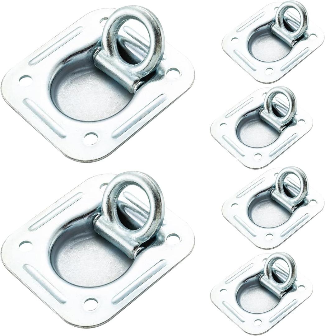 WellMade 4-7/16" Recessed D Ring Tie Down Anchors for Trailers, Trucks, Pickup, Heavy Duty Trailer Accessory, 1666 lb. Weight Capacity (6 Pack,Screws Not Included)