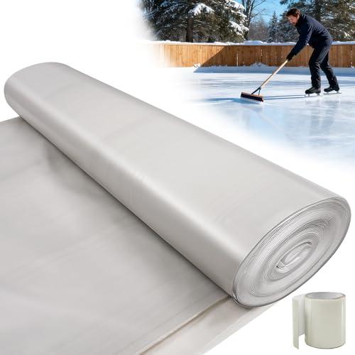 FULEIYA Plasti Ice Rink Liner for Backyard Ice Rink Kit Liner - 6Mil HDPE Plastic Sheeting Hockey Rink Liner with a Waterproof Repair Patch Tape, Backyard Rink Tarp, Grey, 20 x 40 Ft