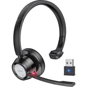 Link Dream Trucker Bluetooth Headset 20H Talktime Wireless Headset with 270Rotatable Noise Cancelling Microphone USB Dongle for Online Meeting, Office Home, Call Center, Computer, Cell Phone (BH60)