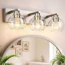 Bathroom Light Fixtures, 3-Light 22 Inch Brushed Nickel Bathroom Vanity Light, Modern Wall Sconces with Clear Glass Globe Shades, Vanity Lighting Fixtures Over Mirror, E26 Socket (Bulbs Not Included)