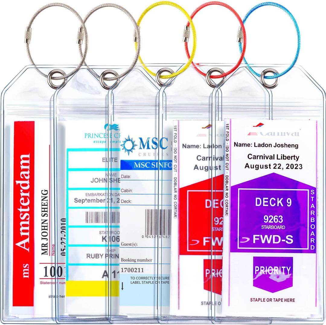 Cruise Ship Essentials for Carnival, Princess, NCL, MSC by JOLLYANTS, Cruise Luggage Tag Holders, Cruise Must Haves Waterproof & Reusable (2 Clear)
