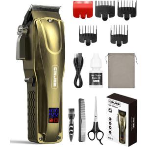 Hair Clippers for Men, Cordless & Corded Barber Clipper with 5Hrs Runtime, 7000RPM Rotary Motor & LED Display, Waterproof Professional Hair Cutting Kit for Men and Home Use (Gold)