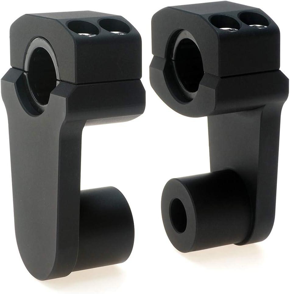 Pivoting Handlebar Clamp Risers - APE Racing Billet Aluminum Universal Motorcycle 2" Raise Clamps For 7/8" or 1-1/8" Handlebars Mount To oversize 1-1/8" Stem Clamp (Black, 1-1/8")