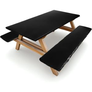 3 Pcs Picnic Table and Bench Fitted Tablecloth Cover for 6 Ft Table 30 x 72 Inch Vinyl Fitted Elastic Edges Waterproof Wipeable Tablecloth for Indoor Outdoor Travel Picnics Patio Camping (Black)