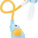 Yookidoo Baby Bath Shower Head  Elephant Water Pump with Trunk Spout Sprayer & Rinser, Dual Knob Flow Control, Bath Time Essential for Newborns, Tub or Sink (Blue & Orange)