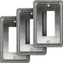 Henne Bery Rope Edge Decorative Wall Plate Switch Plate Outlet Cover (Single Decorator, 3 Pack, Heirloom Silver)