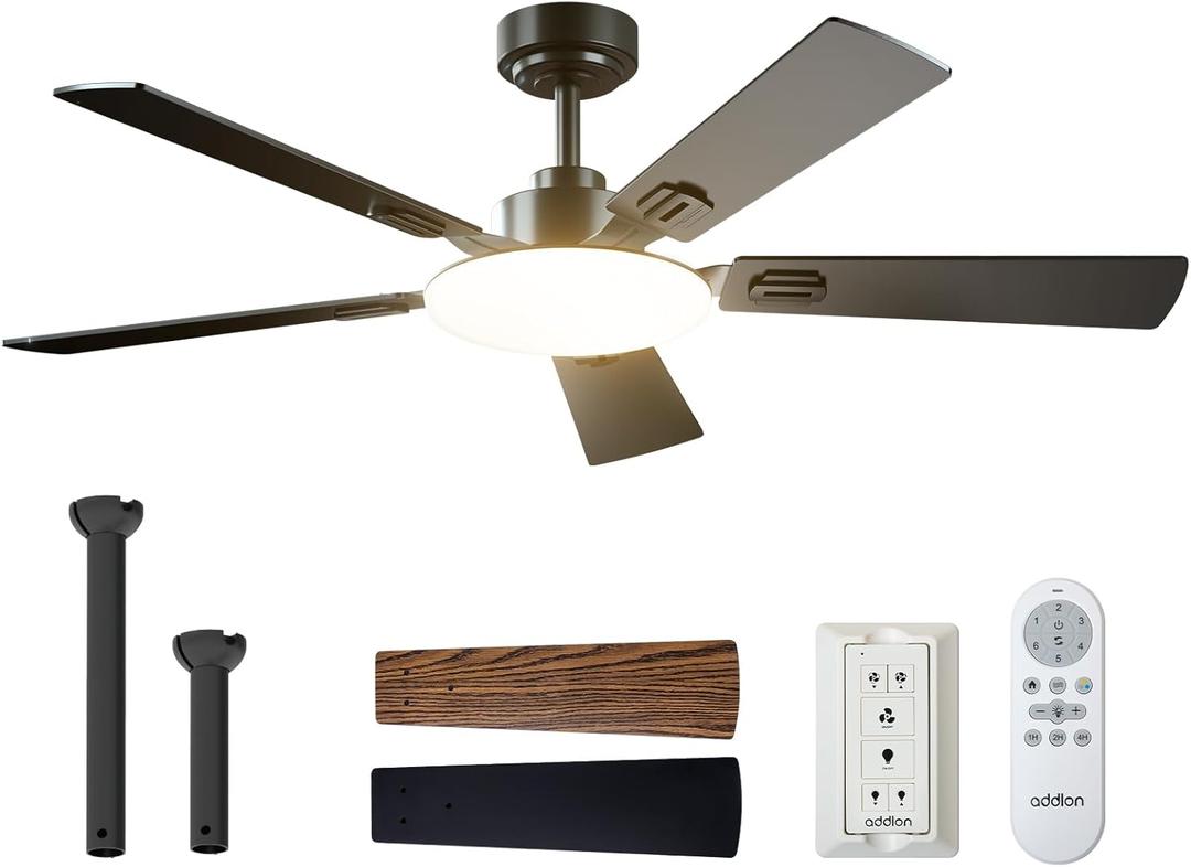 addlon Ceiling Fans with Lights, 52 inch Black Ceiling fan with Light and Remote Control, Reversible, 3CCT, Dimmable, Noiseless, Ceiling Fan for Bedroom, Farmhouse, living room, Indoor/Outdoor Use (Incomplete set)