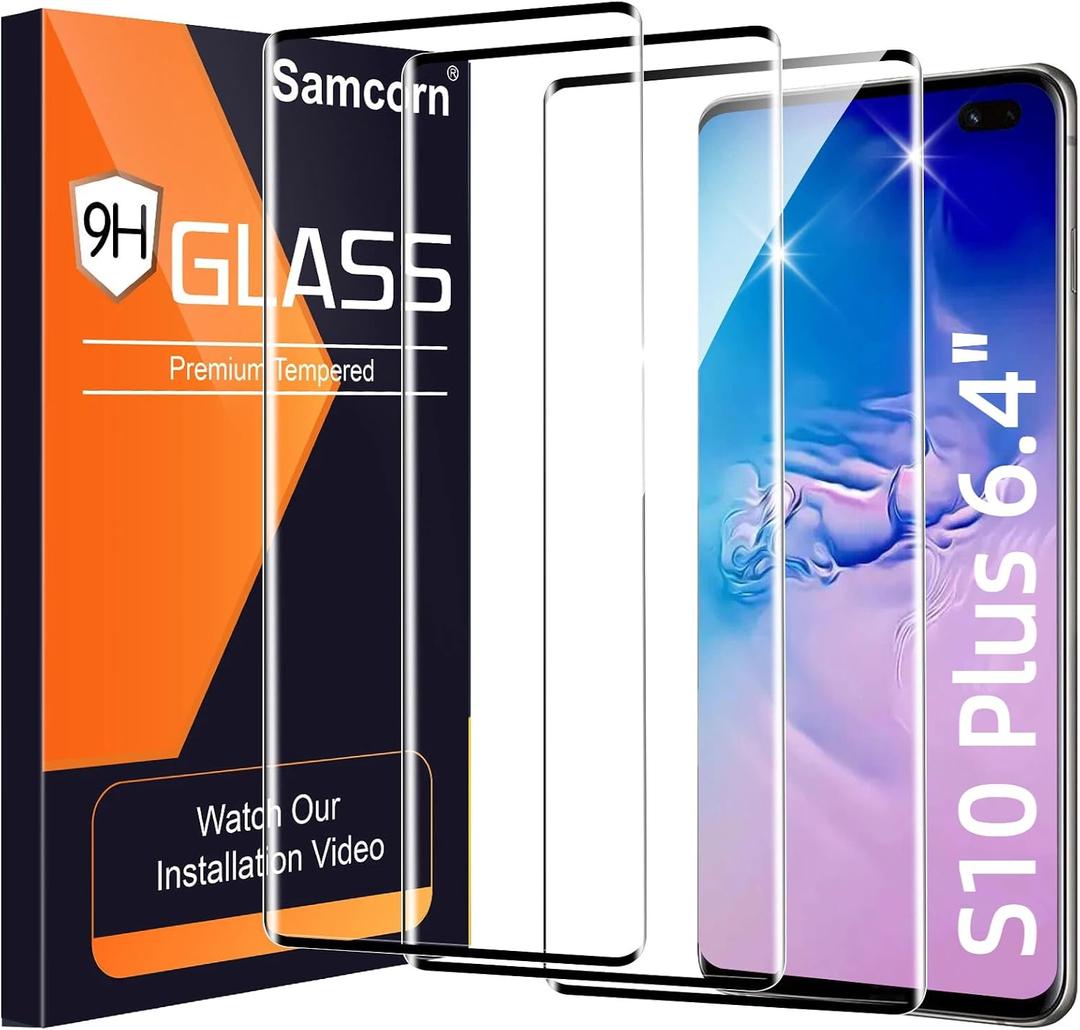 3 Pack Galaxy S10 Plus Screen Protector, 9H Tempered Glass, Ultrasonic Fingerprint Support, 3D Curved,HD Clear Scratch Resistant for Samsung S10 Plus Glass Screen Protector