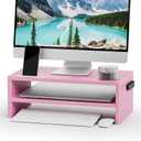 Marbrasse Monitor Stand Riser, 16.5 Inch 2 Tier Computer Printer Shelf Stand for Laptop Computer Screen Storage, Desktop Stand with Phone Holder and Cable Management (Pink)