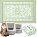 Bienbee Cat Litter Mat, 2PCS 33"x22" Washable Litters Box Mats Non-Slip &Waterproof Cat Litters Trapping Mats Easy to Clean Mat for Litter Box Less Waste Protects Floors Bean Green Flowers L