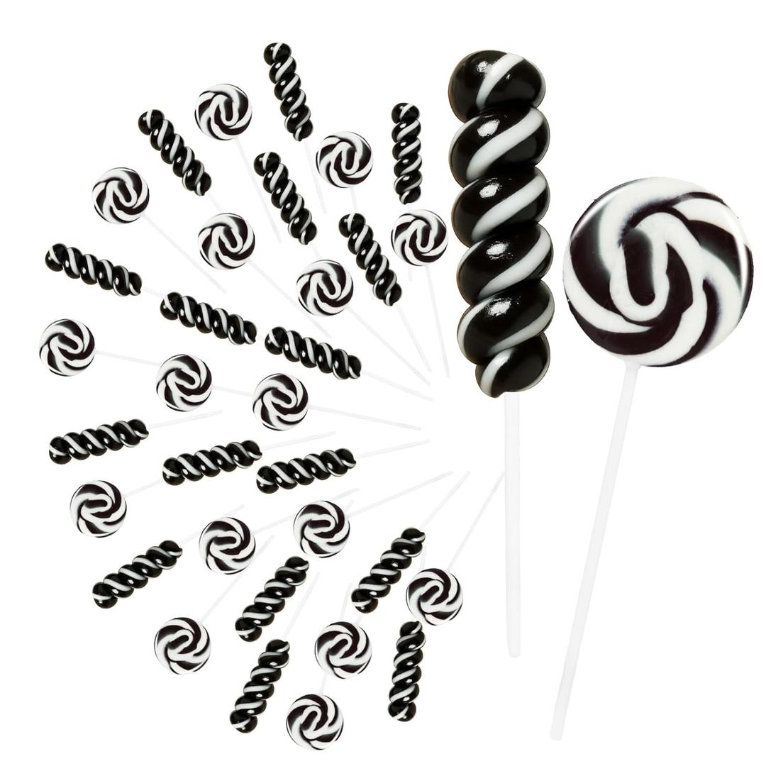 Black Swirl Lollipops 32 PK, Twisty & Swirl Individually Wrapped Lollipops Sucker Candy Bulk, Candy Birthday, Halloween Suckers Lollipops Snacks, Trick or Treat, Candy Buffet Blackberry Flavor