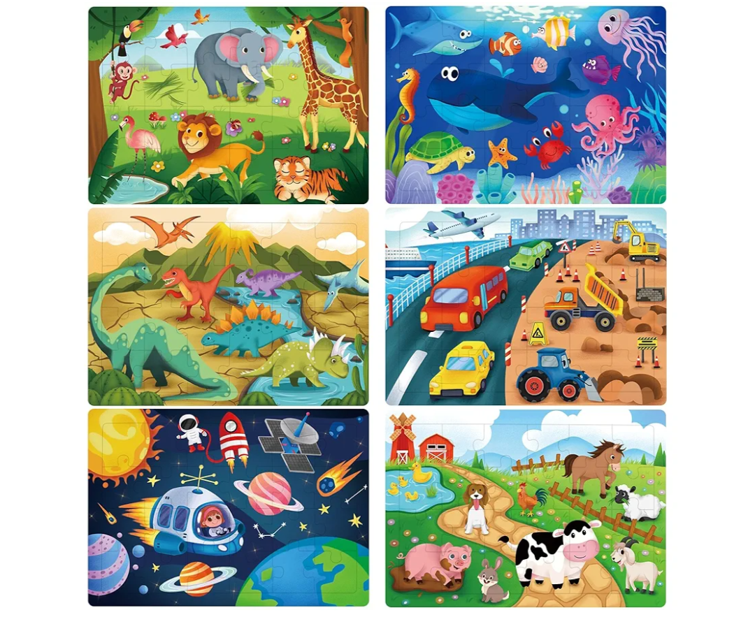 BenBen Puzzles for Kids Ages 4-6, 6 Pack 24 Piece Wooden Jigsaw Puzzles for Toddlers Ages 3-5, Preschool Learning Educational Toys for Boys Girls