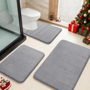 Yimobra Memory Foam Bath Mat Set 3 Pieces- Super Soft Absorbent Quick Dry Bathroom Rug Sets, Machine Washable Non Slip Floor Carpet for Tub Shower, Vanity & Toilet Base, Gray (31.5''x20'' +17''x24'' + 24''x20'', Grey)
