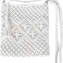 Eiyye Boho Crocheted Purse Summer Beach Crossbody Bag, Boho Shoulder Bag Crochet Handmade Purse with Tassel (Off White-vertical)