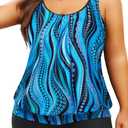 Yonique Plus Size Tankini Swimsuits for Women Blouson Tankini Tops with Swim Shorts Two Piece Bathing Suits Blue Ripples, 16 Plus