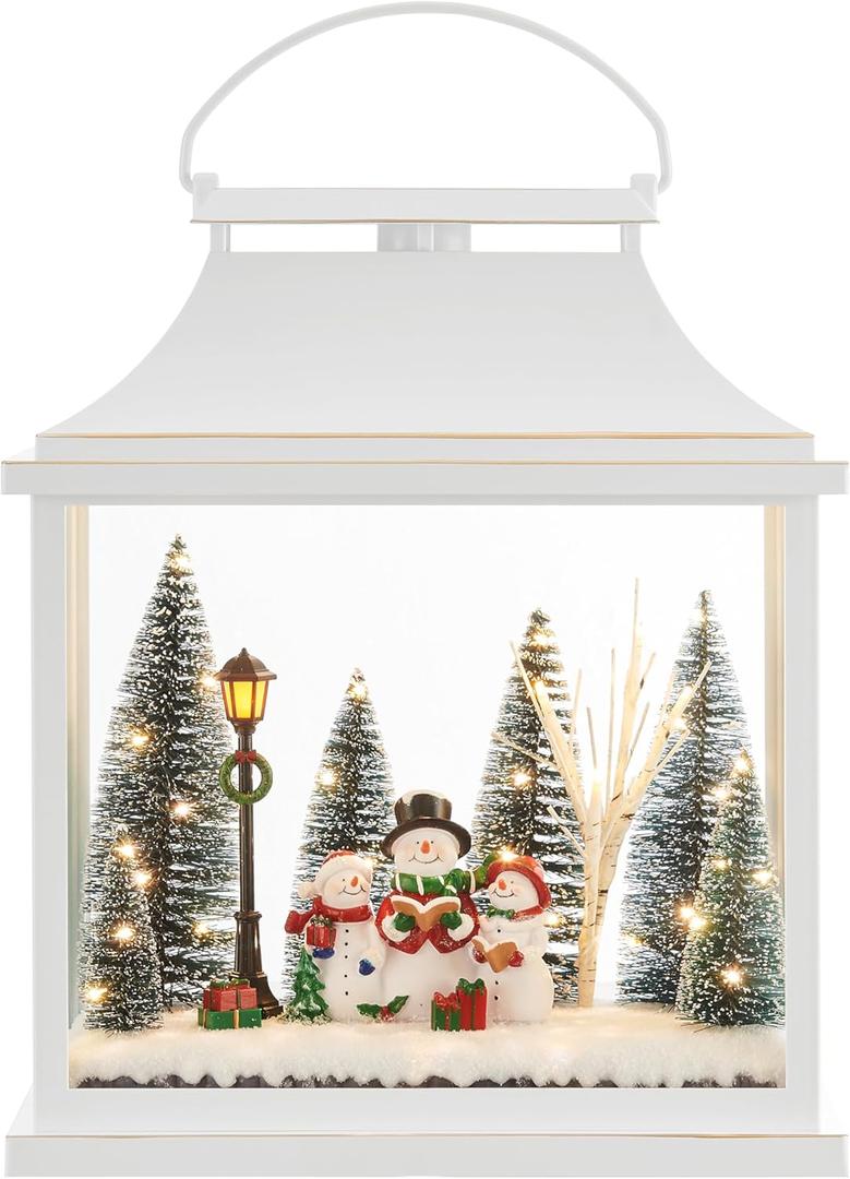 Danya B. Tabletop White Christmas Holiday Winter Scene Diorama Lighted Lantern Decoration - Rectangle