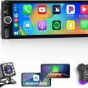 Hikity 6.86 Inch Wireless Carplay Car Stereo Single Din Touchscreen Car Radio with Bluetooth 5.0 Android Auto Mirror Link Type-C Car Audio Receiver with USB GPS AUX EQ