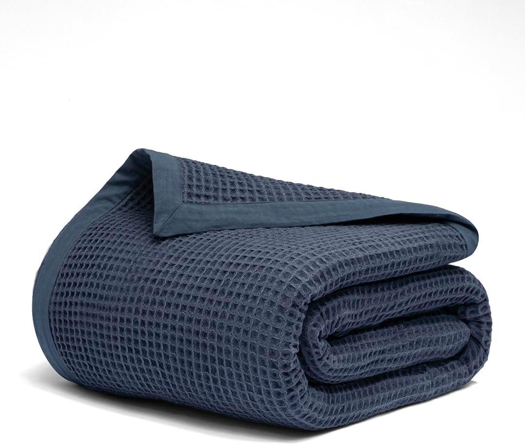 Salt Earth GOTS Certified 100% Organic Cotton Throw Blanket, 55" X 60" Waffle Blankets & Throws for Bed, Throw Blanket for Couch, Modern & Cozy Blanket, All Season Waffle Blanket, Soft Blanket (Navy)