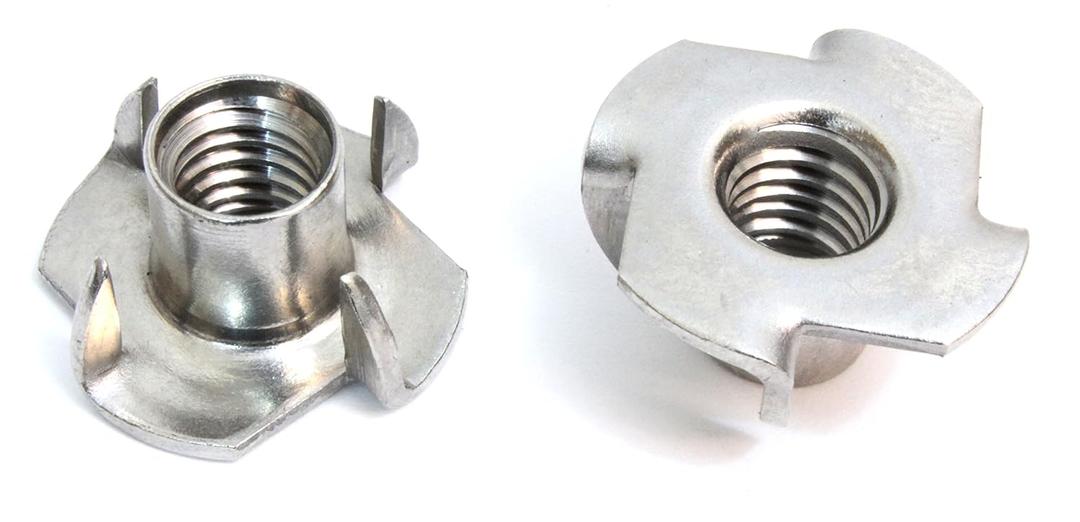 Stainless Steel T-Nuts, 3/8"-16 Inch, (10 Pack), Anti Corrosion Threaded Insert, Choose Size/Quantity, by Bolt Dropper, Pronged Tee Nut. (3/8"-16 x 7/16")
