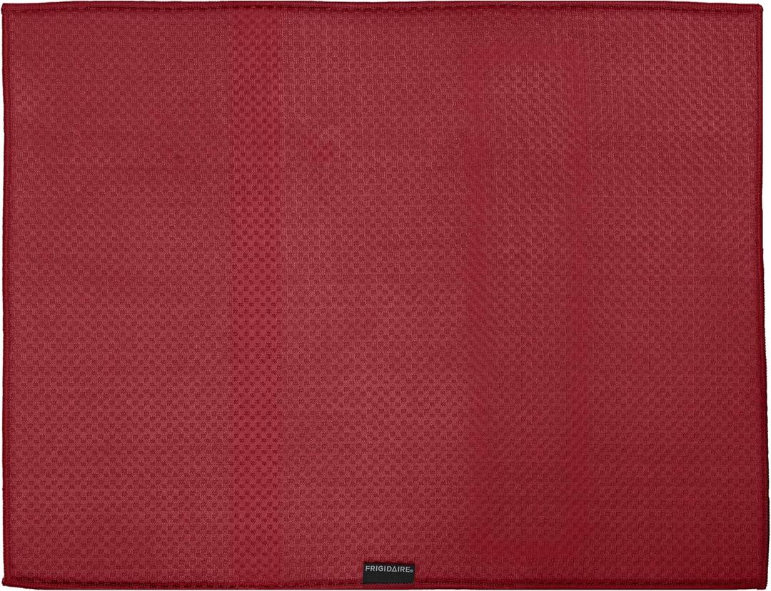 Frigidaire Grant Polyester Dish Drying Mat,Kitchen Counter, Machine Washable,Polyurethane Interior, 18in W x 24in L -Red